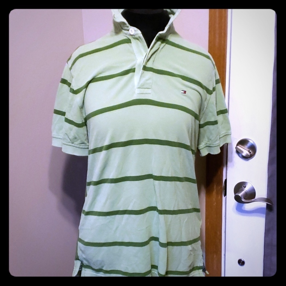Tommy hilfiger striped green polo size small